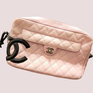 Authentic Chanel Pink Cambon Quilted Camera Bag